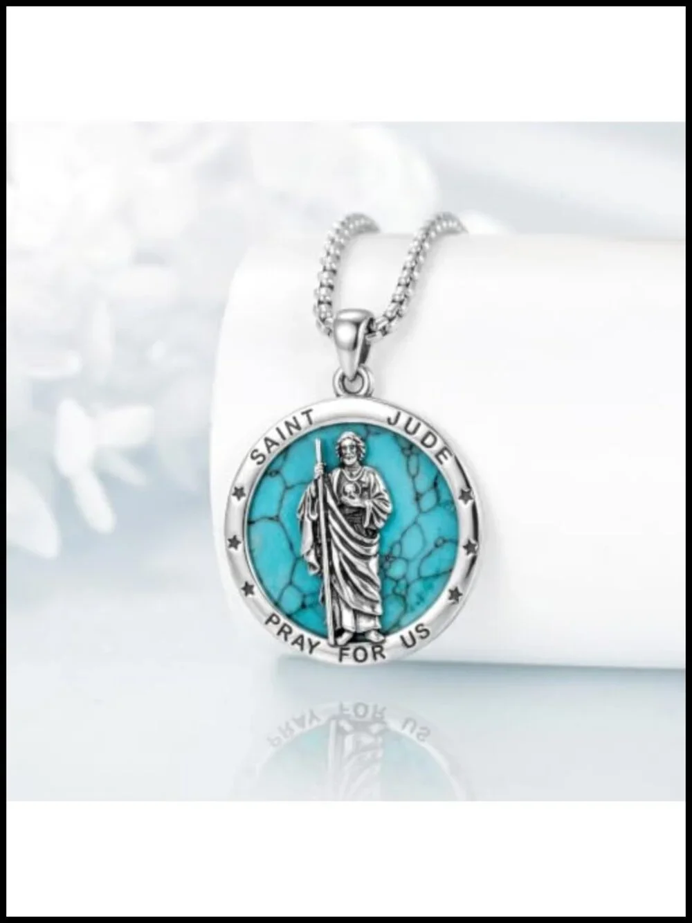 Saint Jude Medal Pendant Necklace Stainless Steel Chain Religious Jewelry